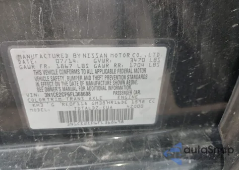 2015 Nissan Versa Note S (Sr)/S Plus/Sl/Sr/Sv z USA, uszkodzony, nr VIN 3N1CE2CP6FL368698